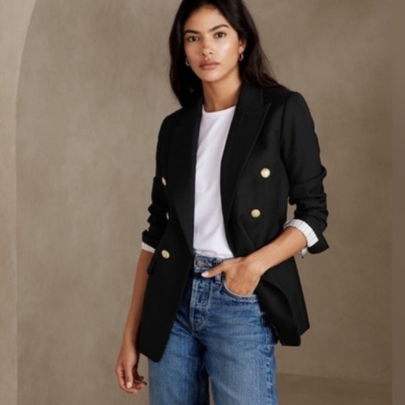 Banana Republic Black Captain's Double Breasted Blazer Wool Blend Size 6 - Picture 3 of 8